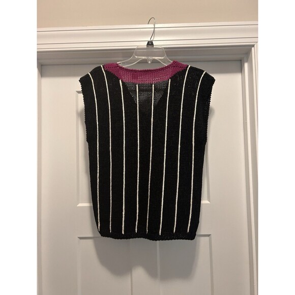 Vtg 90s Striped Knit Sleevless Sweater Size Medium Hand Knit Club Whimsygoth - Picture 2 of 5